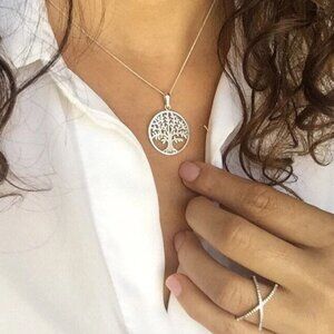 Sterling Silver Tree of life Pendant Necklace, Spiritual Charm, Adjustable Chain